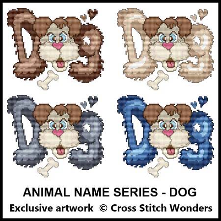 cross stitch pattern Animal Name Series - DOG