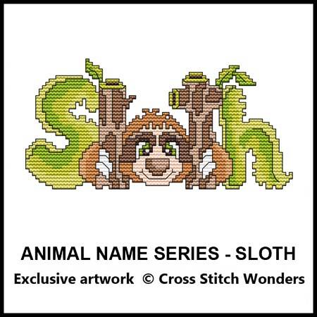 cross stitch pattern Animals Name Series - SLOTH