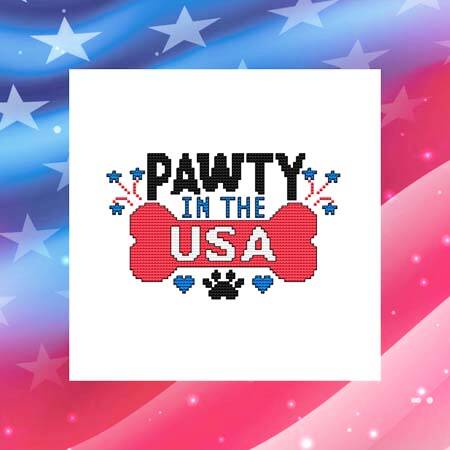 cross stitch pattern PAWTY in the USA - Dog Saying